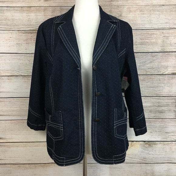 FDJ French Dressing Jean Jacket Blue with Polka Dot Slight Stretch Lightweight - Picture 1 of 14